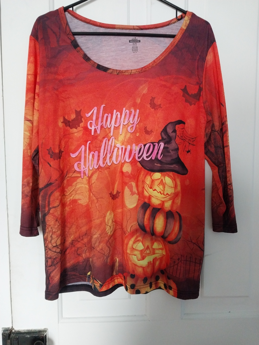 Happy Halloween Orange Graphic Women's Long Sleeve Top
